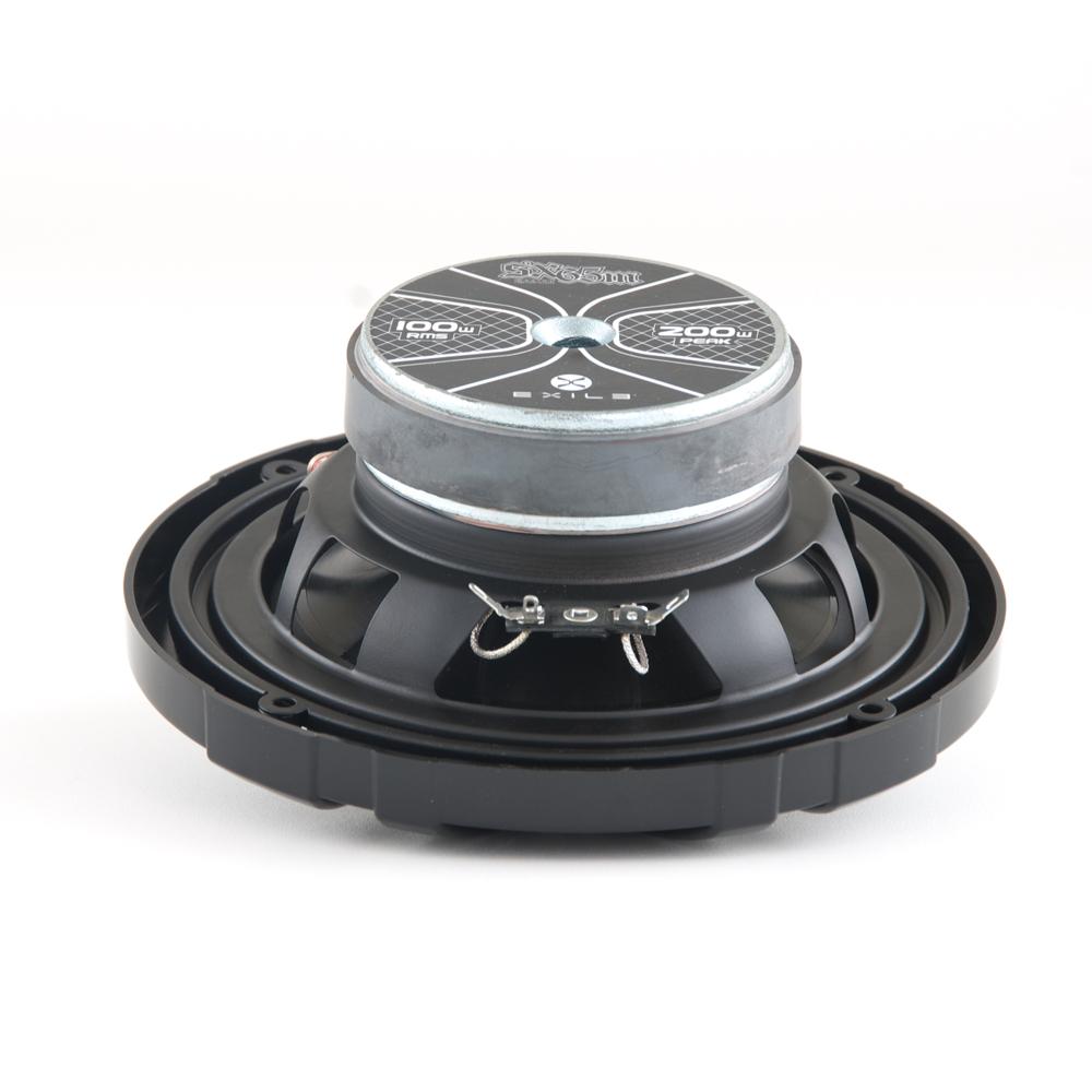 Exile SX65M coaxial marine speaker featuring black gloss grill and molded-in tweeter for smooth, sealed mid-bass response